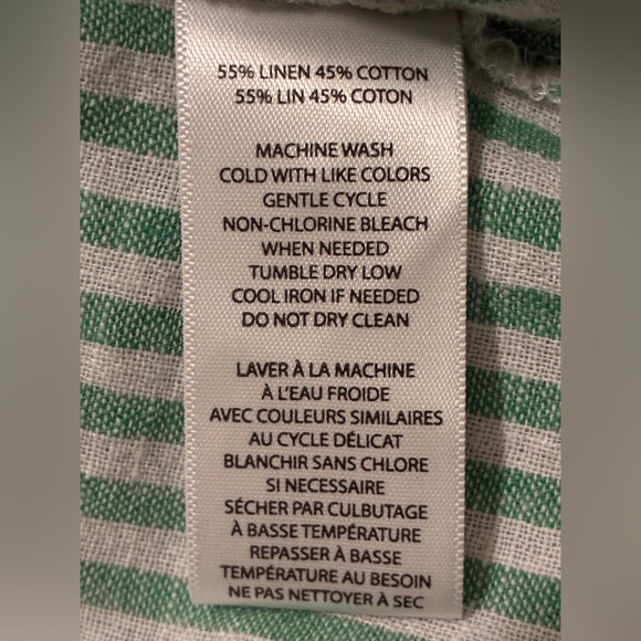 beachlunchlounge collection Linen/Cotton green & white stripe top. Size Small. - Picture 8 of 12